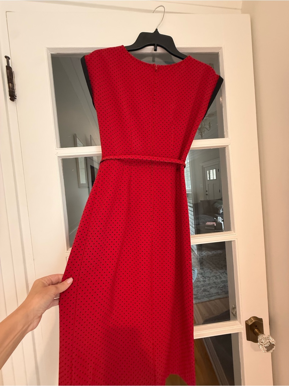 Stop Staring! Red Black Polka Dot Pinup Wiggle Pencil Dress Belted Sz Small - Picture 5 of 10